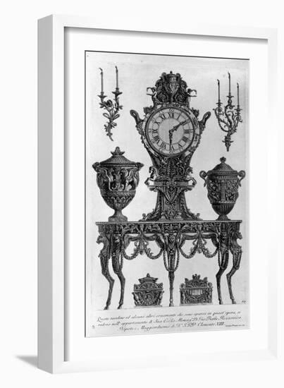 Table and Decorations for Bishop Batta Rezzonico, Nephew and Butler of Clement Xiii. Drawing by Gio-Giovanni Battista Piranesi-Framed Giclee Print