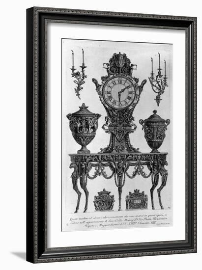 Table and Decorations for Bishop Batta Rezzonico, Nephew and Butler of Clement Xiii. Drawing by Gio-Giovanni Battista Piranesi-Framed Giclee Print