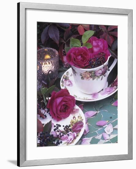 Table and Tableware Decorated with Roses-Elke Borkowski-Framed Photographic Print