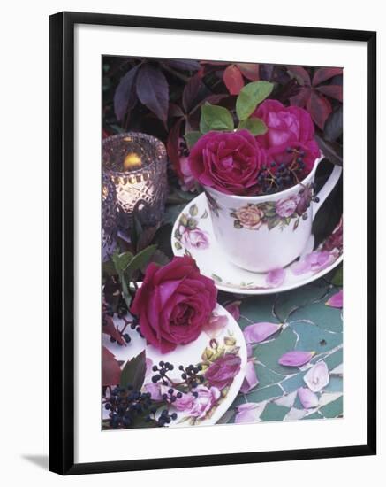 Table and Tableware Decorated with Roses-Elke Borkowski-Framed Photographic Print