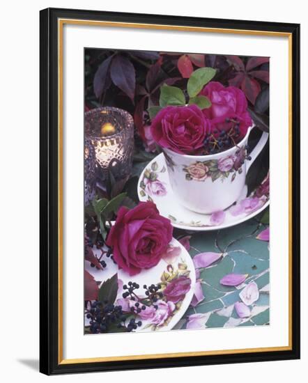 Table and Tableware Decorated with Roses-Elke Borkowski-Framed Photographic Print