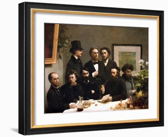 Table Corner: from Left to Right: Paul Verlaine, Arthur Rimbaud, Elzear Bonnier, Leon Valade, Emile-Henri Fantin-Latour-Framed Giclee Print