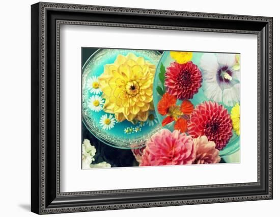 Table Decoration, Coloured Blossoms and Water Bowl-Alaya Gadeh-Framed Photographic Print