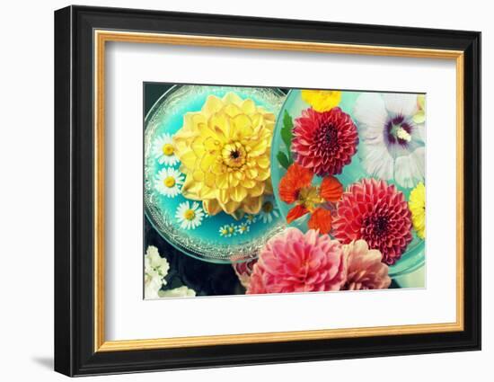 Table Decoration, Coloured Blossoms and Water Bowl-Alaya Gadeh-Framed Photographic Print