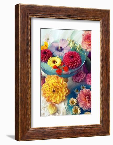 Table Decoration, Coloured Blossoms and Water Bowl-Alaya Gadeh-Framed Photographic Print