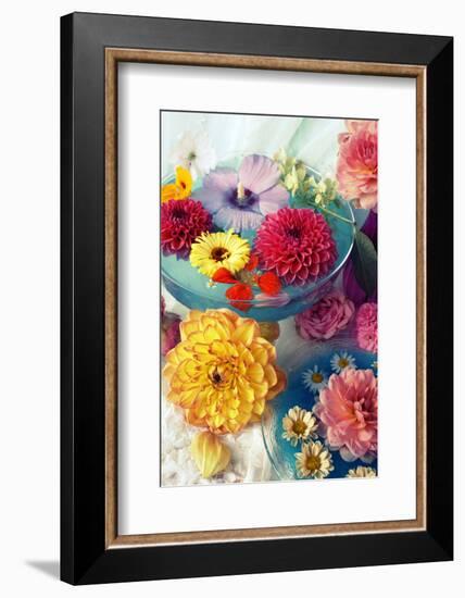 Table Decoration, Coloured Blossoms and Water Bowl-Alaya Gadeh-Framed Photographic Print