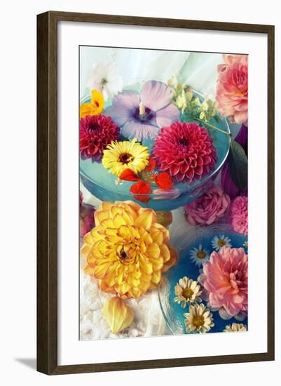 Table Decoration, Coloured Blossoms and Water Bowl-Alaya Gadeh-Framed Photographic Print