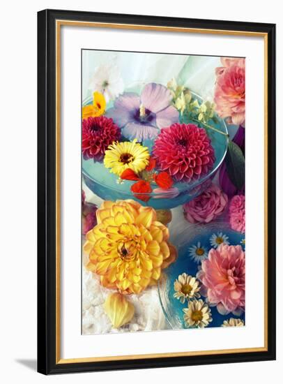 Table Decoration, Coloured Blossoms and Water Bowl-Alaya Gadeh-Framed Photographic Print