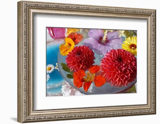 Table Decoration, Coloured Blossoms and Water Bowl-Alaya Gadeh-Framed Photographic Print