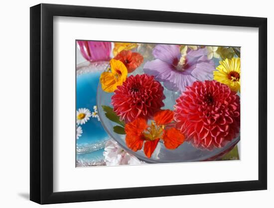 Table Decoration, Coloured Blossoms and Water Bowl-Alaya Gadeh-Framed Photographic Print