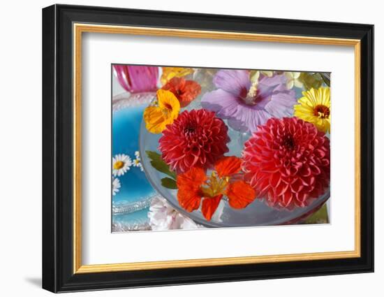 Table Decoration, Coloured Blossoms and Water Bowl-Alaya Gadeh-Framed Photographic Print