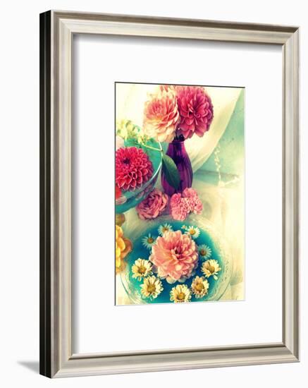 Table Decoration, Coloured Blossoms and Water Bowl-Alaya Gadeh-Framed Photographic Print