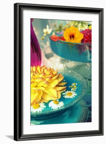 Table Decoration, Coloured Blossoms and Water Bowl-Alaya Gadeh-Framed Photographic Print