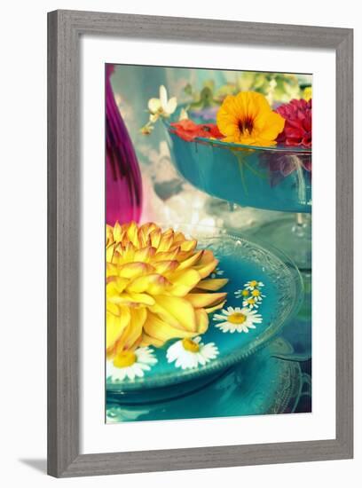 Table Decoration, Coloured Blossoms and Water Bowl-Alaya Gadeh-Framed Photographic Print