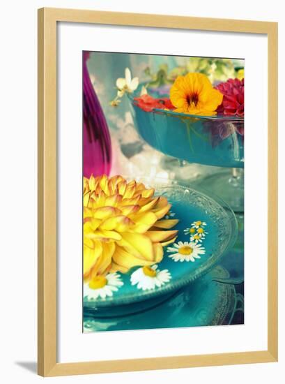 Table Decoration, Coloured Blossoms and Water Bowl-Alaya Gadeh-Framed Photographic Print