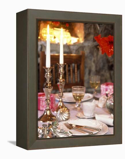 Table Laid for Christmas with Candles-Alena Hrbkova-Framed Premier Image Canvas