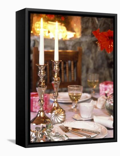 Table Laid for Christmas with Candles-Alena Hrbkova-Framed Premier Image Canvas