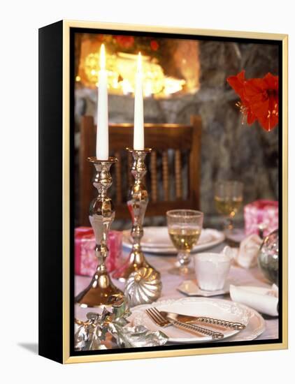 Table Laid for Christmas with Candles-Alena Hrbkova-Framed Premier Image Canvas