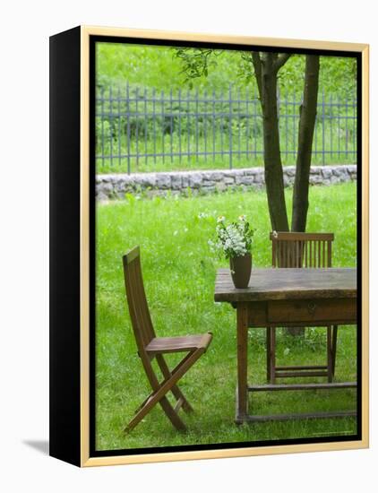 Table on Grounds of Hotel Kendov Dvorec, Spodnja Idrija, Slovenia-Walter Bibikow-Framed Premier Image Canvas