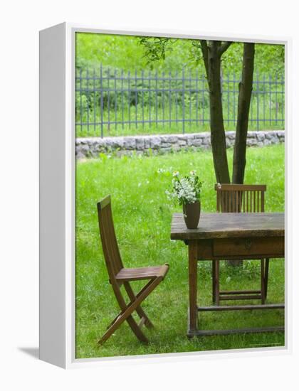 Table on Grounds of Hotel Kendov Dvorec, Spodnja Idrija, Slovenia-Walter Bibikow-Framed Premier Image Canvas