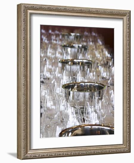 Table Set with Wine Tasting Glasses, Bodega Familia Schroeder Winery, Neuquen, Patagonia, Argentina-Per Karlsson-Framed Photographic Print