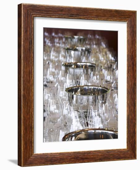 Table Set with Wine Tasting Glasses, Bodega Familia Schroeder Winery, Neuquen, Patagonia, Argentina-Per Karlsson-Framed Photographic Print