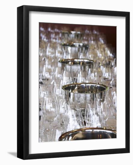 Table Set with Wine Tasting Glasses, Bodega Familia Schroeder Winery, Neuquen, Patagonia, Argentina-Per Karlsson-Framed Photographic Print