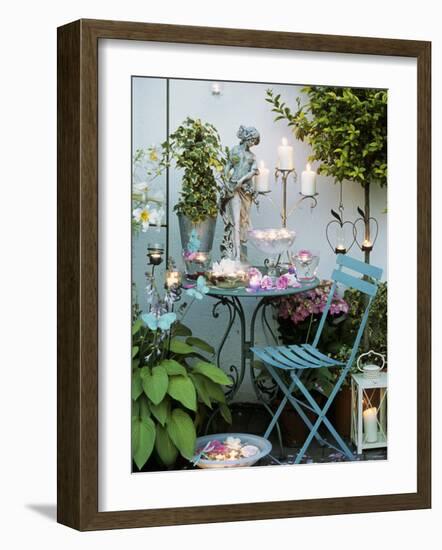 Table with Candles and Roses on a Terrace-Elke Borkowski-Framed Photographic Print