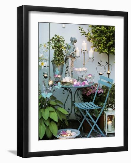 Table with Candles and Roses on a Terrace-Elke Borkowski-Framed Photographic Print