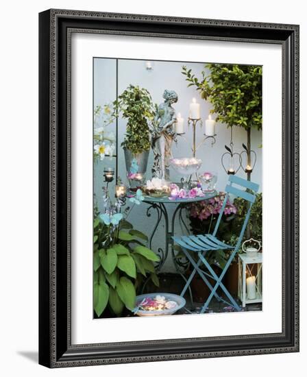 Table with Candles and Roses on a Terrace-Elke Borkowski-Framed Photographic Print
