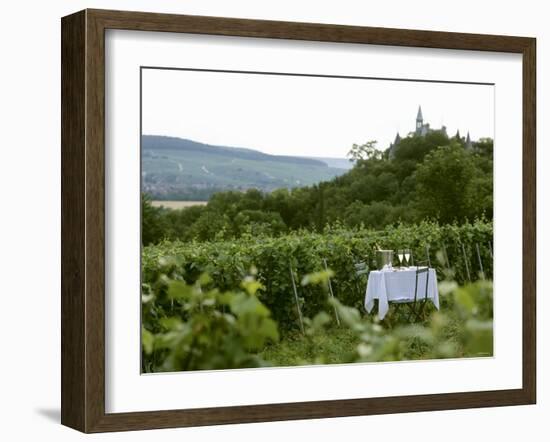 Table with Champagne Glasses in Vineyard in Champagne-Joerg Lehmann-Framed Photographic Print