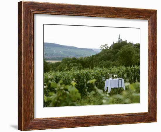 Table with Champagne Glasses in Vineyard in Champagne-Joerg Lehmann-Framed Photographic Print