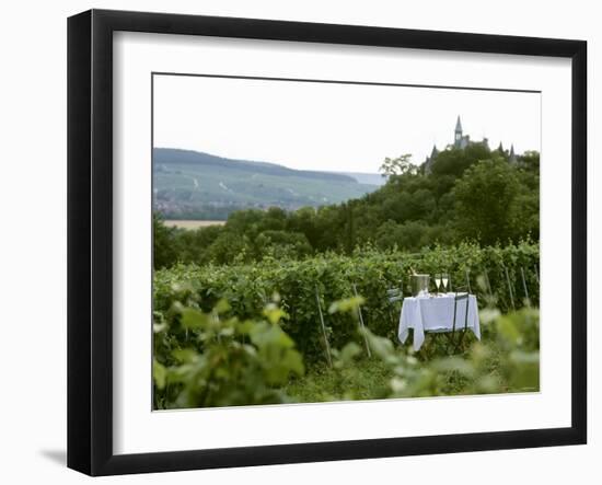 Table with Champagne Glasses in Vineyard in Champagne-Joerg Lehmann-Framed Photographic Print