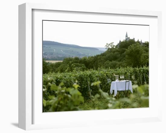 Table with Champagne Glasses in Vineyard in Champagne-Joerg Lehmann-Framed Photographic Print