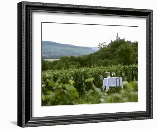 Table with Champagne Glasses in Vineyard in Champagne-Joerg Lehmann-Framed Photographic Print