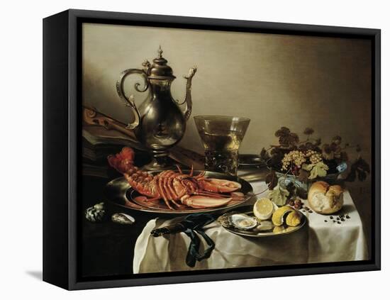 Table with Lobster, Silver Jug, Big Berkemeyer, Fruit Bowl, Violin and Books, 1641-Pieter Claesz-Framed Premier Image Canvas