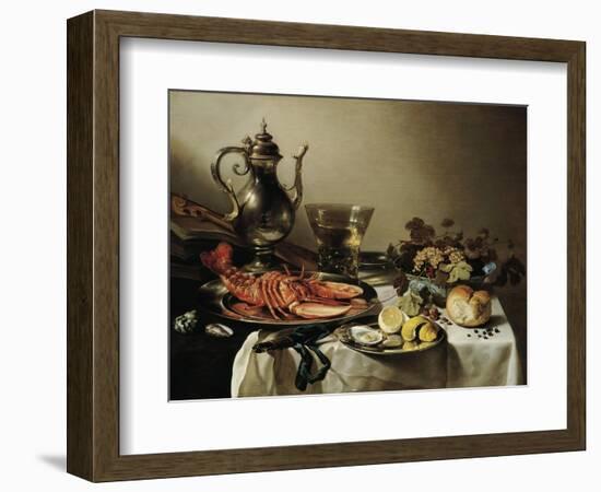 Table with Lobster, Silver Jug, Big Berkemeyer, Fruit Bowl, Violin and Books, 1641-Pieter Claesz-Framed Giclee Print