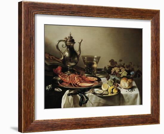 Table with Lobster, Silver Jug, Big Berkemeyer, Fruit Bowl, Violin and Books, 1641-Pieter Claesz-Framed Giclee Print