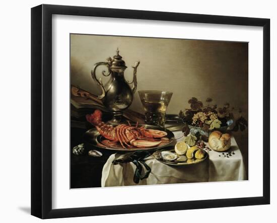 Table with Lobster, Silver Jug, Big Berkemeyer, Fruit Bowl, Violin and Books, 1641-Pieter Claesz-Framed Giclee Print
