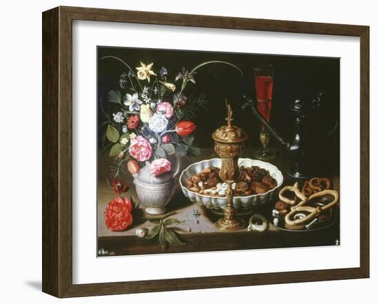 Table with Pitcher and Dish of Dried Fruit, 1611-Clara Peeters-Framed Giclee Print