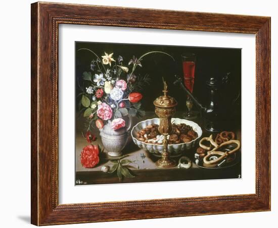 Table with Pitcher and Dish of Dried Fruit, 1611-Clara Peeters-Framed Giclee Print