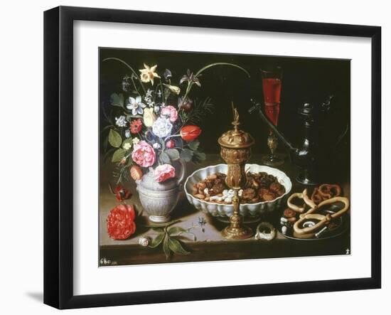 Table with Pitcher and Dish of Dried Fruit, 1611-Clara Peeters-Framed Giclee Print