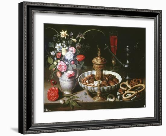 Table with Pitcher and Dish of Dried Fruit, 1611-Clara Peeters-Framed Giclee Print