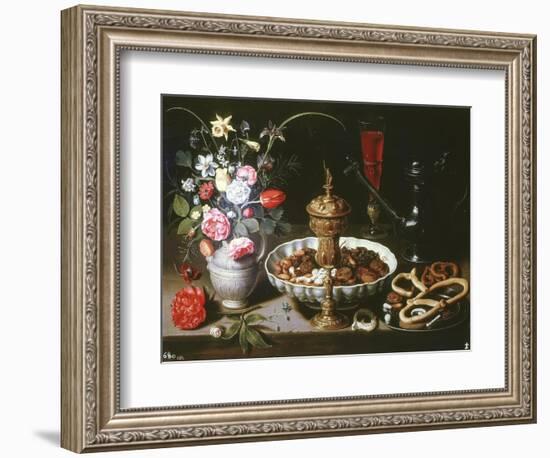 Table with Pitcher and Dish of Dried Fruit, 1611-Clara Peeters-Framed Giclee Print