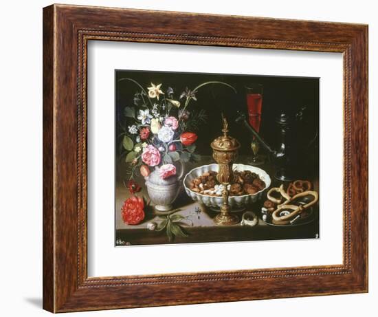 Table with Pitcher and Dish of Dried Fruit, 1611-Clara Peeters-Framed Giclee Print