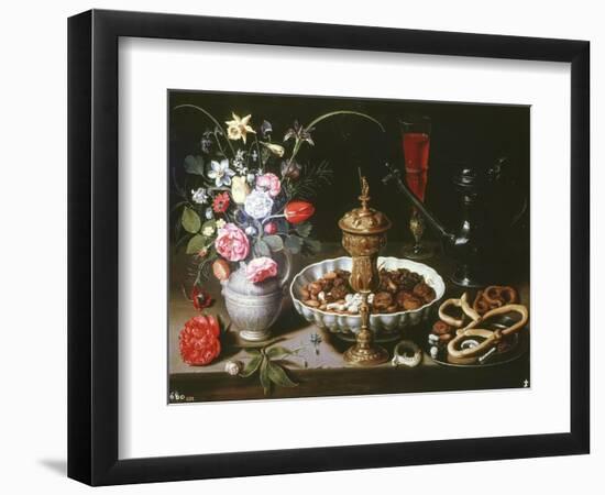 Table with Pitcher and Dish of Dried Fruit, 1611-Clara Peeters-Framed Giclee Print