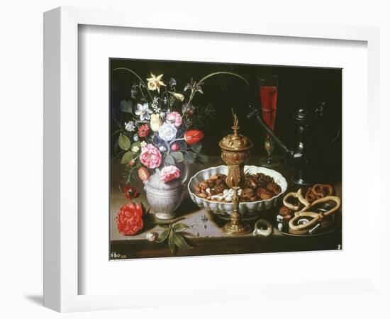 Table with Pitcher and Dish of Dried Fruit, 1611-Clara Peeters-Framed Giclee Print