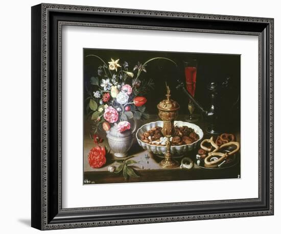 Table with Pitcher and Dish of Dried Fruit, 1611-Clara Peeters-Framed Giclee Print