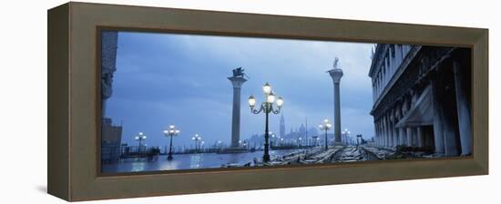 Tables and Chairs at St. Mark's Square, Grand Canal, San Giorgio Maggiore, Venice, Italy-null-Framed Premier Image Canvas