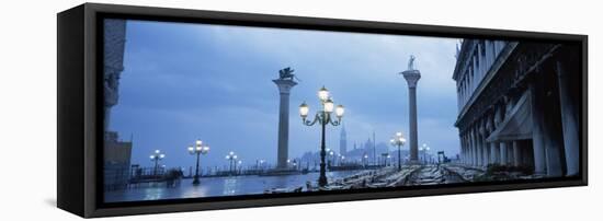 Tables and Chairs at St. Mark's Square, Grand Canal, San Giorgio Maggiore, Venice, Italy-null-Framed Premier Image Canvas